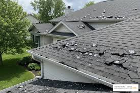 Aerial drone view of severe residential roof damage after a 2025 storm event